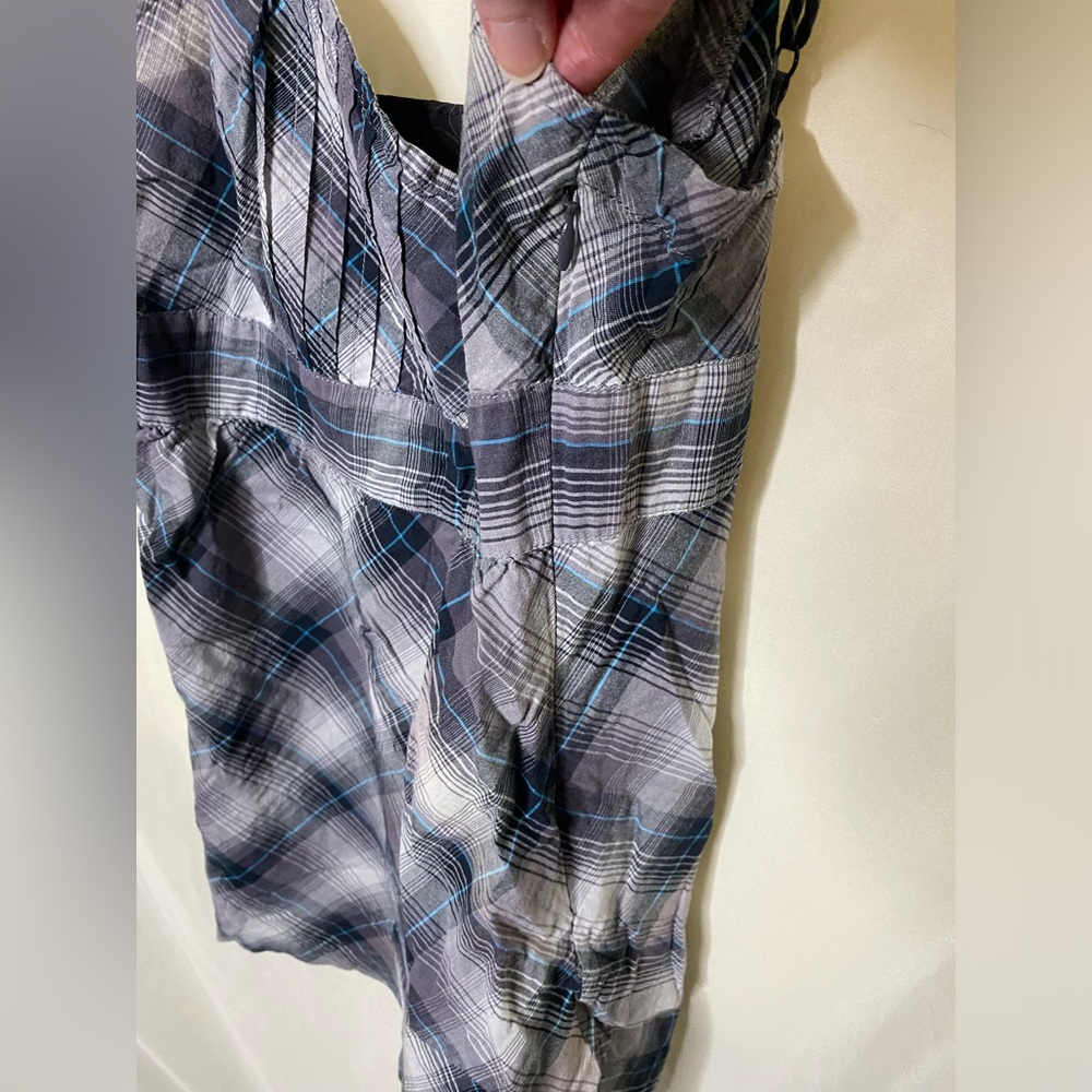 Hurley Y2K Plaid Babydoll Camisole Top/ Tank Top w/ Buttons - Picture 4 of 5